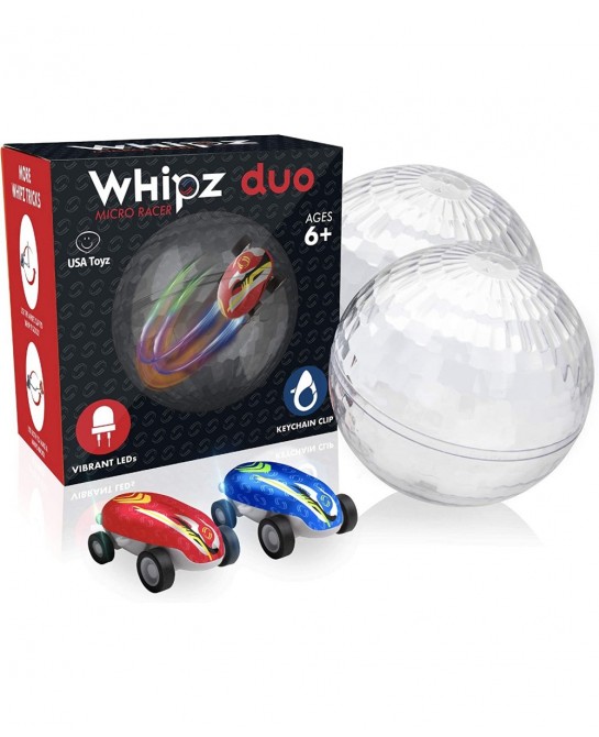 Whipz Duo Micro Racers Toy Cars for Kids - 2pk Mini Keychain Cars Glow in The Dark LED Fast Pocket Racers Fidget Toys 2 Mini ...