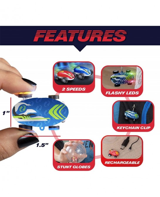 Whipz Duo Micro Racers Toy Cars for Kids - 2pk Mini Keychain Cars Glow in The Dark LED Fast Pocket Racers Fidget Toys 2 Mini ...