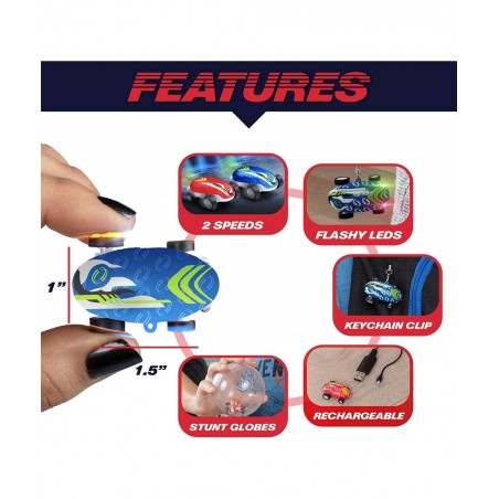 Whipz Duo Micro Racers Toy Cars for Kids - 2pk Mini Keychain Cars Glow in The Dark LED Fast Pocket Racers Fidget Toys 2 Mini ...