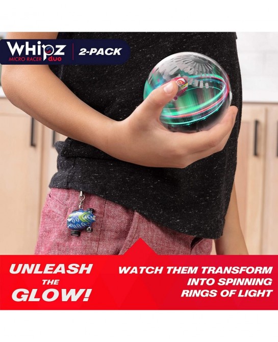 Whipz Duo Micro Racers Toy Cars for Kids - 2pk Mini Keychain Cars Glow in The Dark LED Fast Pocket Racers Fidget Toys 2 Mini ...