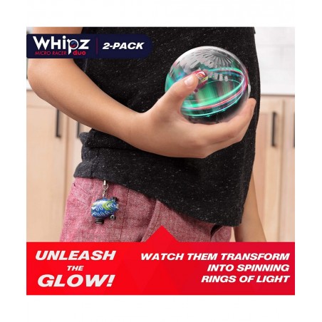 Whipz Duo Micro Racers Toy Cars for Kids - 2pk Mini Keychain Cars Glow in The Dark LED Fast Pocket Racers Fidget Toys 2 Mini ...