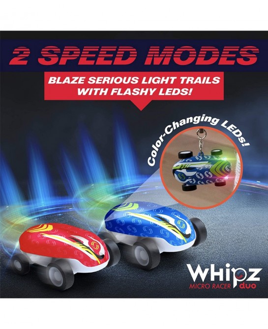 Whipz Duo Micro Racers Toy Cars for Kids - 2pk Mini Keychain Cars Glow in The Dark LED Fast Pocket Racers Fidget Toys 2 Mini ...