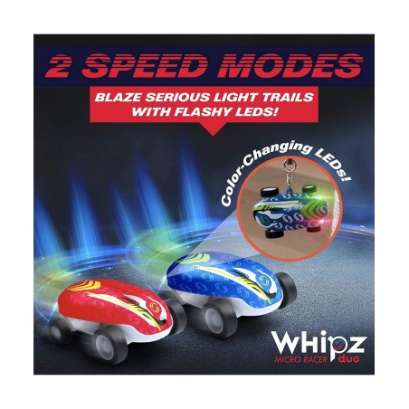Whipz Duo Micro Racers Toy Cars for Kids - 2pk Mini Keychain Cars Glow in The Dark LED Fast Pocket Racers Fidget Toys 2 Mini ...
