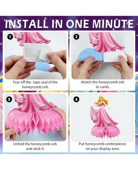 6pcs Princess Honeycomb Centerpieces Girls Birthday Party Decoraions Princess Theme Party Supplies Pink Princess Centerpieces...