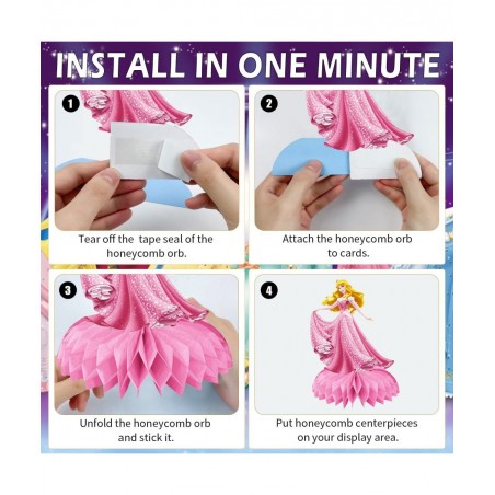 6pcs Princess Honeycomb Centerpieces Girls Birthday Party Decoraions Princess Theme Party Supplies Pink Princess Centerpieces...