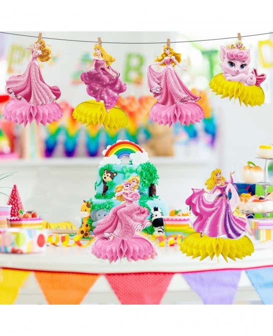 6pcs Princess Honeycomb Centerpieces Girls Birthday Party Decoraions Princess Theme Party Supplies Pink Princess Centerpieces...