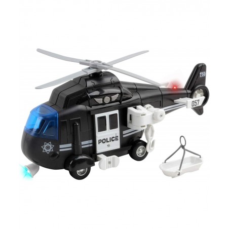Police Helicopter 11" With Lights And Sounds Push And Go Includes Rescue Basket Durable Toy Friction Kids Cop Chopper SWAT Ai...