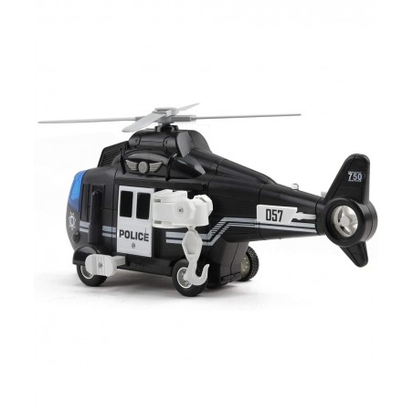Police Helicopter 11" With Lights And Sounds Push And Go Includes Rescue Basket Durable Toy Friction Kids Cop Chopper SWAT Ai...