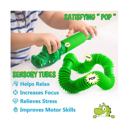 Pop Tubes Gator Pop Tube - Sensory Tubes Fidget Toy - Fun Alligator Toys for Toddlers & Kids All Ages - Best Fidgets Popping ...