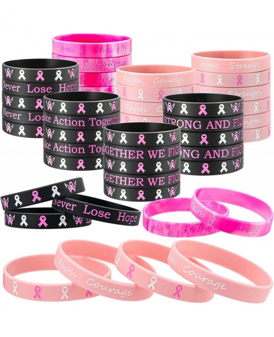 Breast Cancer Awareness Bracelets Silicone Pink Ribbon Wristband Hope Faith Strength Courage Inspiring Support Wristband $26....
