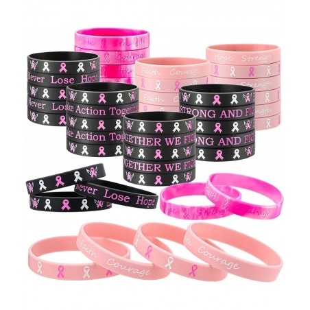 Breast Cancer Awareness Bracelets Silicone Pink Ribbon Wristband Hope Faith Strength Courage Inspiring Support Wristband $26....