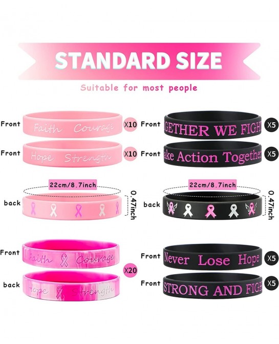 Breast Cancer Awareness Bracelets Silicone Pink Ribbon Wristband Hope Faith Strength Courage Inspiring Support Wristband $26....