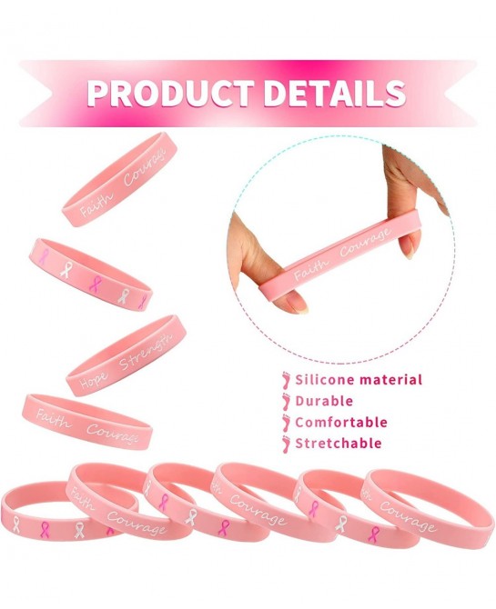 Breast Cancer Awareness Bracelets Silicone Pink Ribbon Wristband Hope Faith Strength Courage Inspiring Support Wristband $26....
