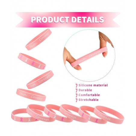 Breast Cancer Awareness Bracelets Silicone Pink Ribbon Wristband Hope Faith Strength Courage Inspiring Support Wristband $26....