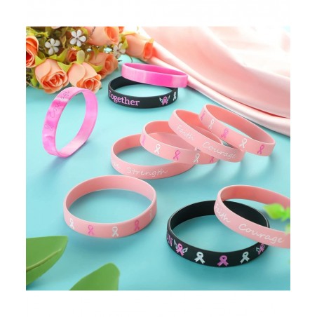 Breast Cancer Awareness Bracelets Silicone Pink Ribbon Wristband Hope Faith Strength Courage Inspiring Support Wristband $26....