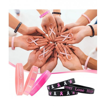 Breast Cancer Awareness Bracelets Silicone Pink Ribbon Wristband Hope Faith Strength Courage Inspiring Support Wristband $26....