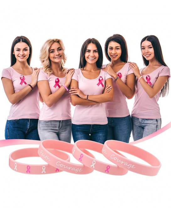 Breast Cancer Awareness Bracelets Silicone Pink Ribbon Wristband Hope Faith Strength Courage Inspiring Support Wristband $26....