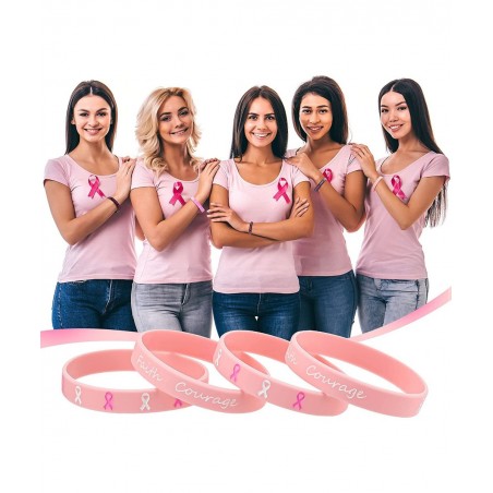 Breast Cancer Awareness Bracelets Silicone Pink Ribbon Wristband Hope Faith Strength Courage Inspiring Support Wristband $26....