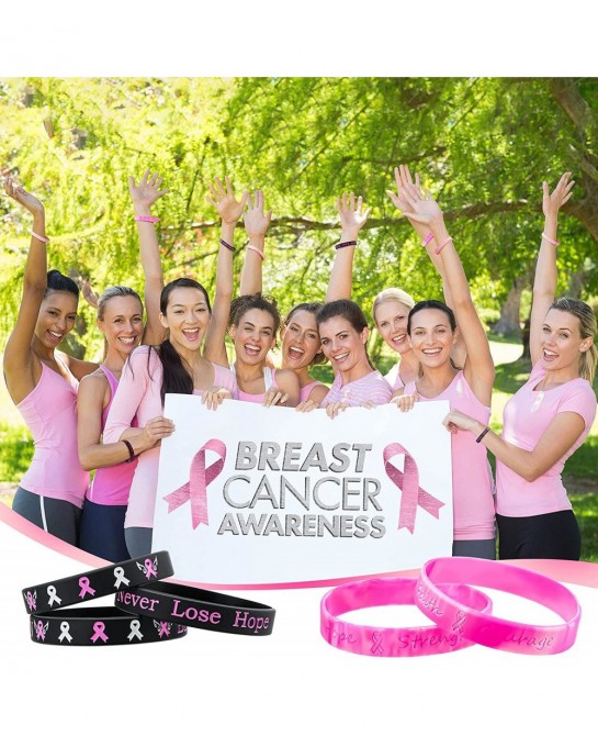 Breast Cancer Awareness Bracelets Silicone Pink Ribbon Wristband Hope Faith Strength Courage Inspiring Support Wristband $26....