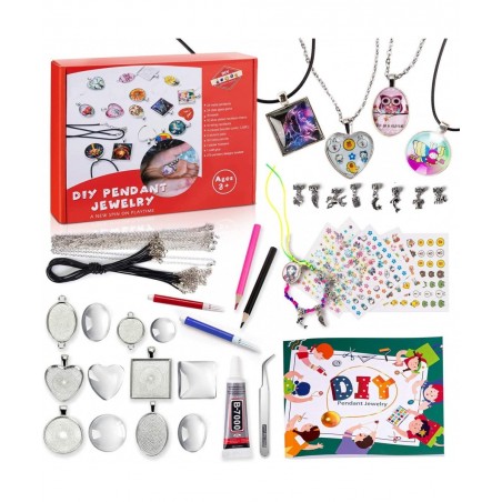 Girls Jewelry Making Kit DIY Crafts Gifts Jewelry Arts Kit Custom Glass Pendant Necklace Set Make Necklaces & Bracelets with ...