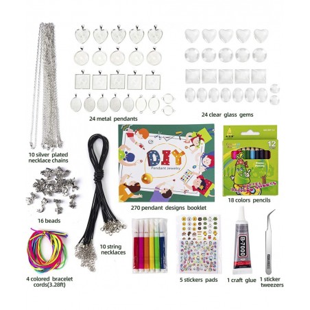 Girls Jewelry Making Kit DIY Crafts Gifts Jewelry Arts Kit Custom Glass Pendant Necklace Set Make Necklaces & Bracelets with ...