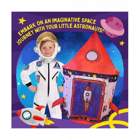 3pc Rocket Ship Astronaut Kids Play Tent Tunnel & Ball Pit with Basketball Hoop Toys for Boys Girls Babies and Toddlers - STE...