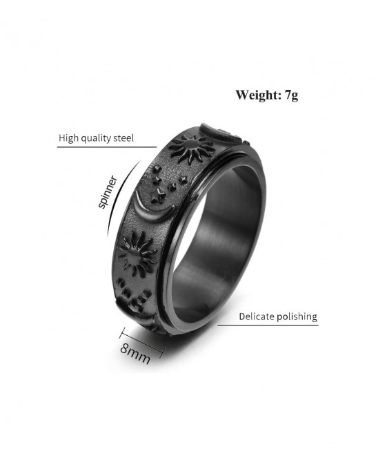 Anxiety Ring for Women Titanium Stainless Steel Fidget Spinner Ring for Anxiety Sun Moon Stars Promise Engagement Rings Stres...
