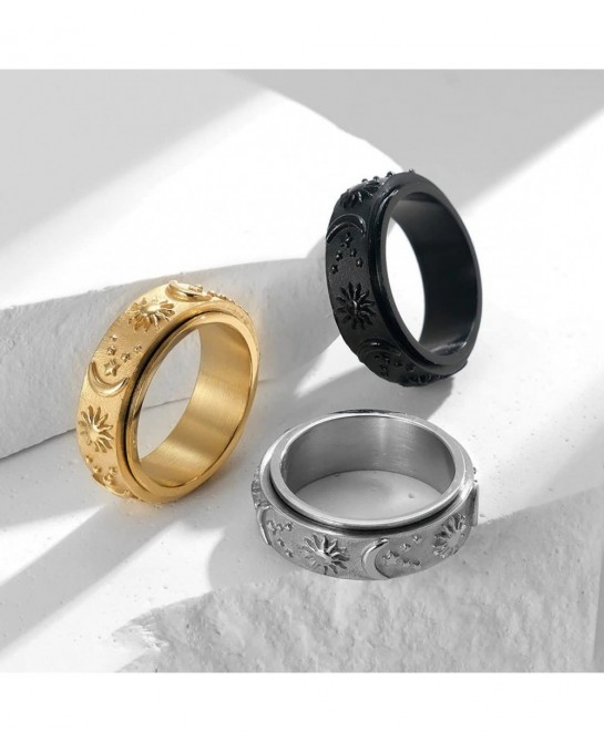 Anxiety Ring for Women Titanium Stainless Steel Fidget Spinner Ring for Anxiety Sun Moon Stars Promise Engagement Rings Stres...
