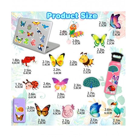 160pcs Butterfly Sticker for Kids Girls Cute Cartoon Insect Animal Stickers Waterproof Vinyl Stickers Pack for Scrapbooking L...