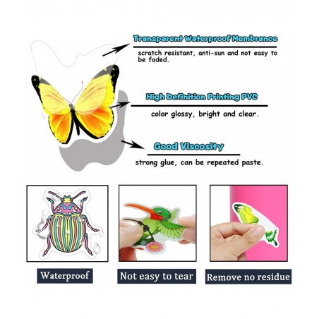 160pcs Butterfly Sticker for Kids Girls Cute Cartoon Insect Animal Stickers Waterproof Vinyl Stickers Pack for Scrapbooking L...