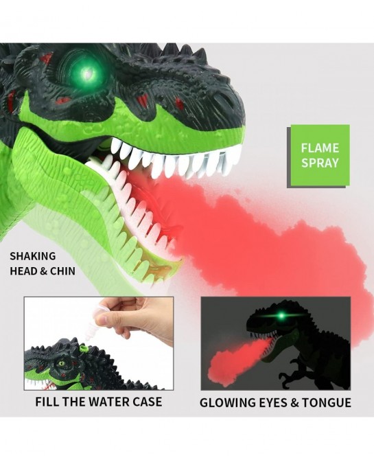 Dinosaur Toys Electronic Walking T-Rex with Glowing Eyes Simulated Flame Spray Water Mist Spray Realistic Roaring Sounds and ...