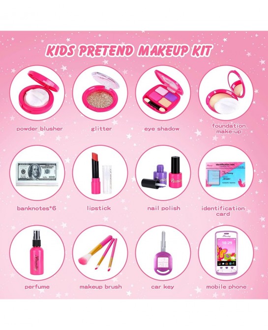 Kids Pretend Makeup Kit for Girl Toddlers Play Makeup Set for Little Girls Toys Age 3 4 5 6 7 8 Year Old Girls Birthday Gift ...