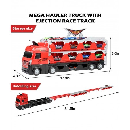 2023 New Mega Hauler Truck with Ejection Race Track Car Transporter Truck Toy Set Big Truck Folding Storage Race Car Track De...