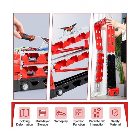 2023 New Mega Hauler Truck with Ejection Race Track Car Transporter Truck Toy Set Big Truck Folding Storage Race Car Track De...