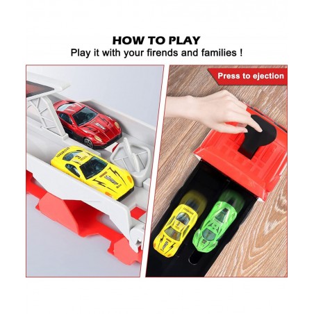 2023 New Mega Hauler Truck with Ejection Race Track Car Transporter Truck Toy Set Big Truck Folding Storage Race Car Track De...