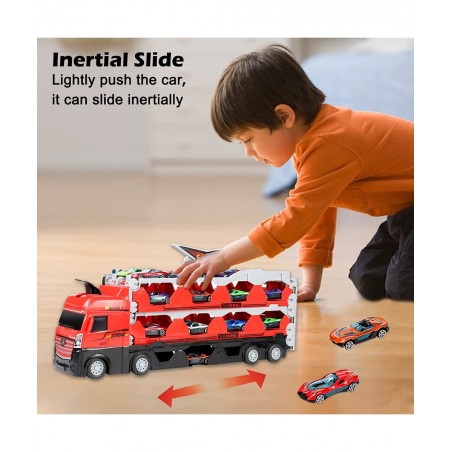 2023 New Mega Hauler Truck with Ejection Race Track Car Transporter Truck Toy Set Big Truck Folding Storage Race Car Track De...