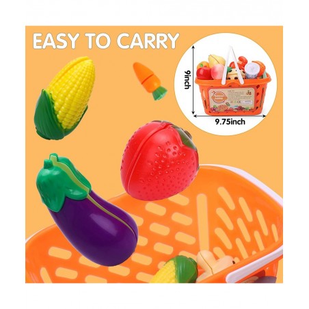 92 PCS Cutting Play Food Toy for Kids Kitchen Play Food Toy Vegetables & Fruit Accessories Shopping Basket Play Food Toy Plas...