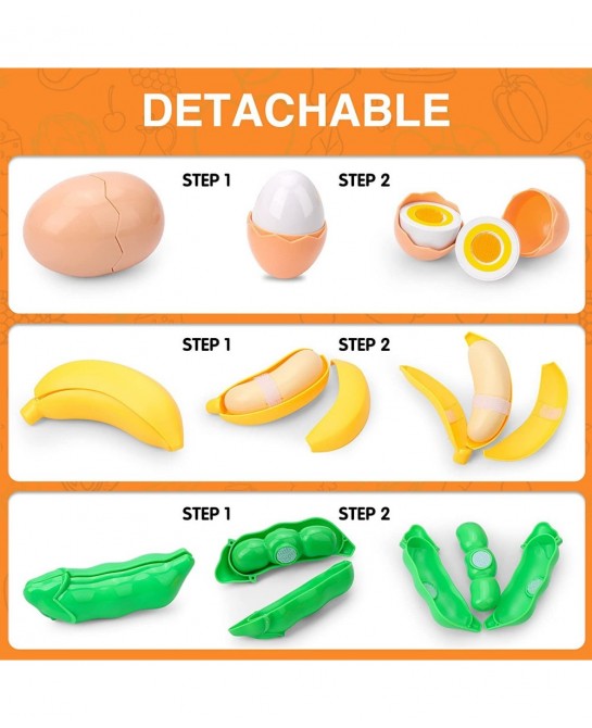 92 PCS Cutting Play Food Toy for Kids Kitchen Play Food Toy Vegetables & Fruit Accessories Shopping Basket Play Food Toy Plas...
