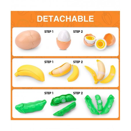 92 PCS Cutting Play Food Toy for Kids Kitchen Play Food Toy Vegetables & Fruit Accessories Shopping Basket Play Food Toy Plas...