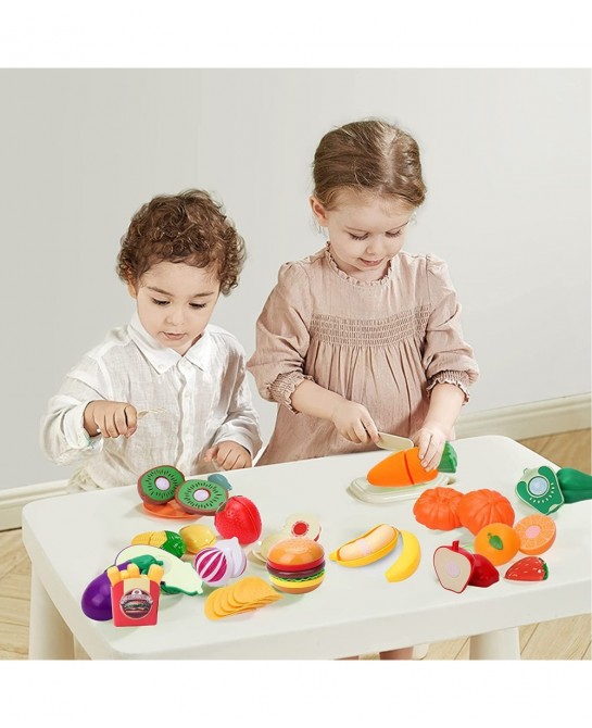 92 PCS Cutting Play Food Toy for Kids Kitchen Play Food Toy Vegetables & Fruit Accessories Shopping Basket Play Food Toy Plas...