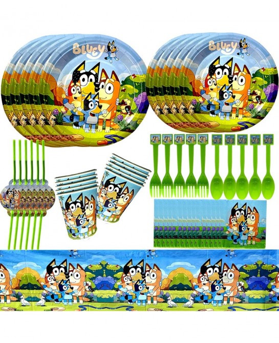 Cartoon Blue Dog Birthday Party Supplies Cartoon Blue Dog Themed Plates Napkins Paper cups Straws Spoons Fork Tablecloth Part...