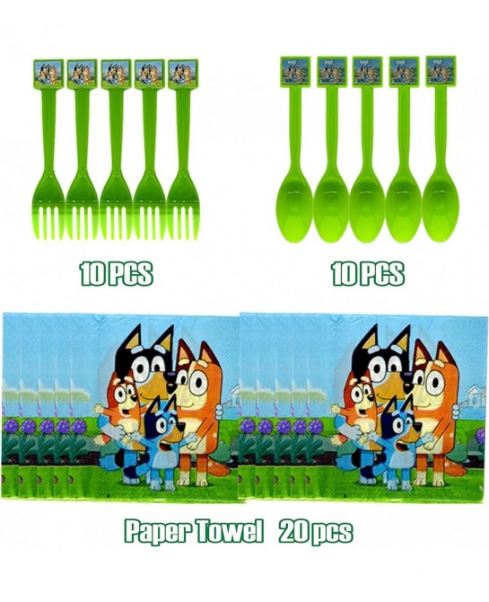 Cartoon Blue Dog Birthday Party Supplies Cartoon Blue Dog Themed Plates Napkins Paper cups Straws Spoons Fork Tablecloth Part...