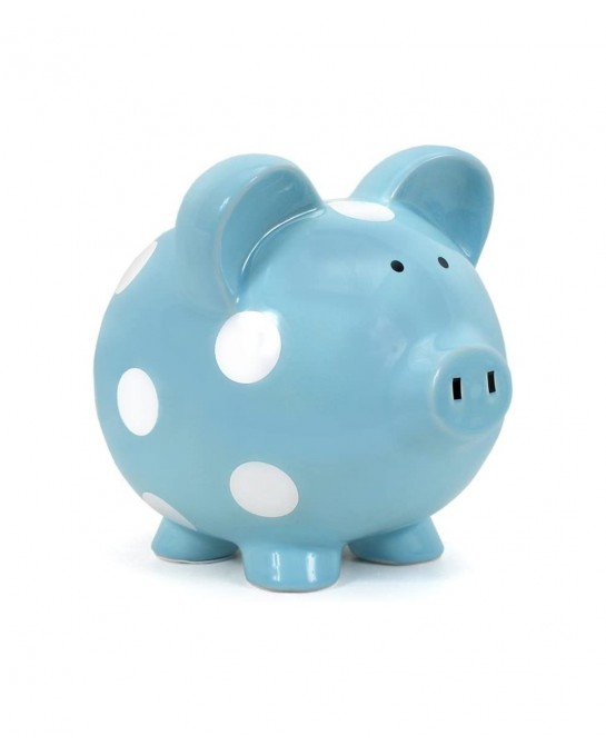 Ceramic Polka Dot Piggy Bank (Blue) $57.77 Kids' Money Banks