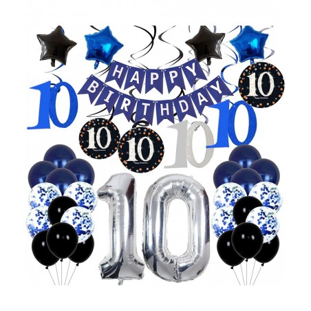 10th Birthday Decorations for Boys Girls - Navy Blue Birthday Decorations For Teenager Kids Party Supplies Including HAPPY BI...
