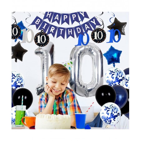 10th Birthday Decorations for Boys Girls - Navy Blue Birthday Decorations For Teenager Kids Party Supplies Including HAPPY BI...