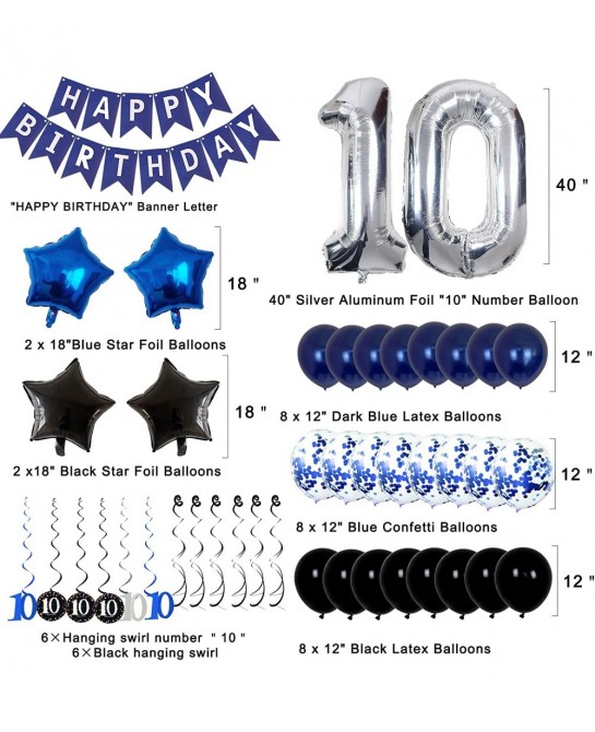 10th Birthday Decorations for Boys Girls - Navy Blue Birthday Decorations For Teenager Kids Party Supplies Including HAPPY BI...