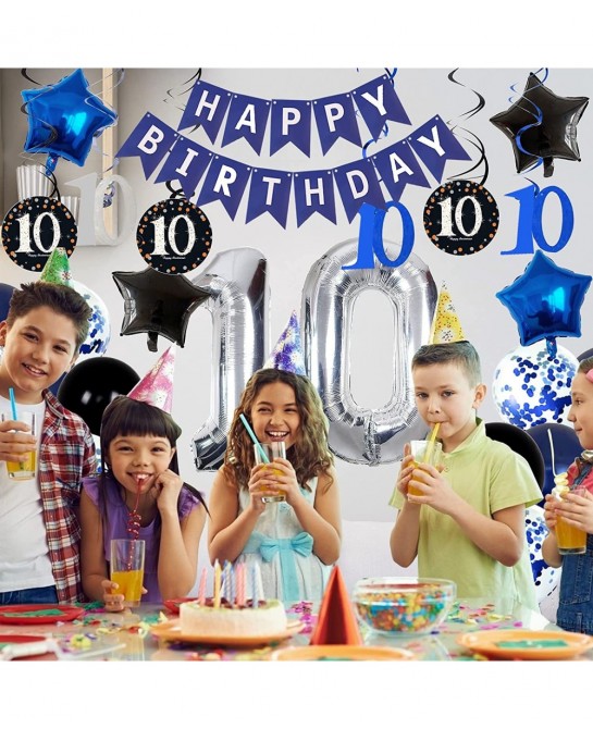 10th Birthday Decorations for Boys Girls - Navy Blue Birthday Decorations For Teenager Kids Party Supplies Including HAPPY BI...