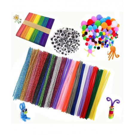 Chenille Stems DIY Art Craft Kit for Kids 200Pcs Chenille Stems Pom Poms 100Pcs Wiggle Googly Eyes Self Adhesive & Colorful W...