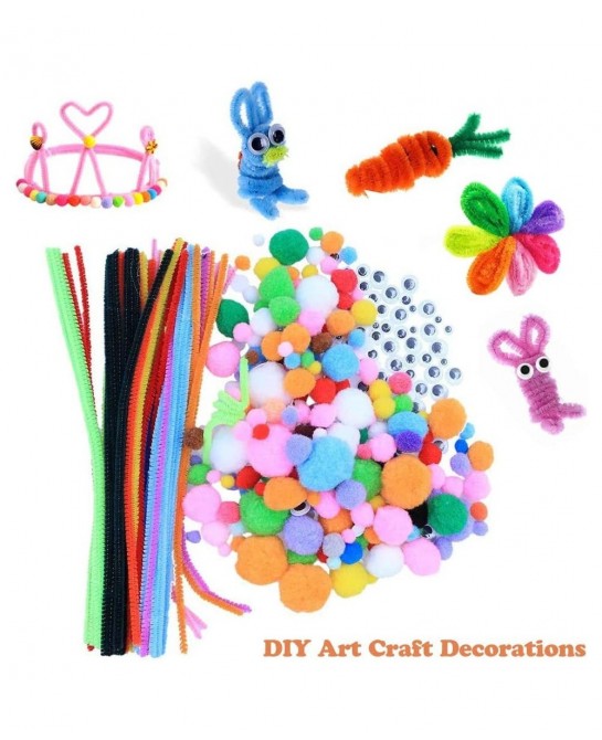 Chenille Stems DIY Art Craft Kit for Kids 200Pcs Chenille Stems Pom Poms 100Pcs Wiggle Googly Eyes Self Adhesive & Colorful W...