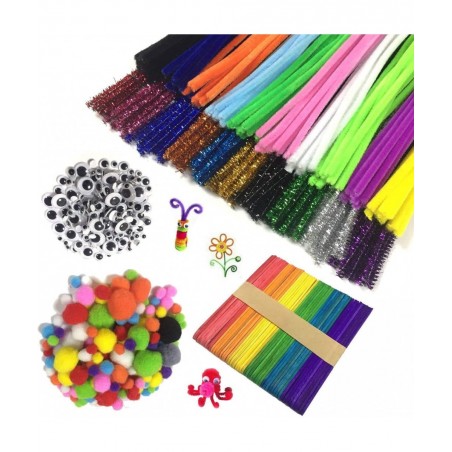 Chenille Stems DIY Art Craft Kit for Kids 200Pcs Chenille Stems Pom Poms 100Pcs Wiggle Googly Eyes Self Adhesive & Colorful W...